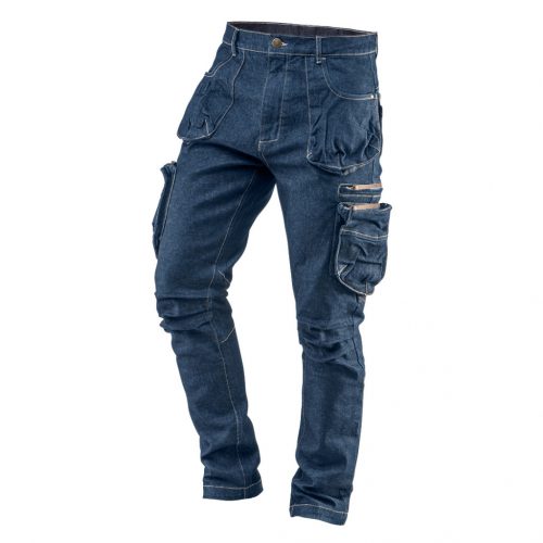 Munkanadrág, farmer, DENIM, cipzáros oldalzsebekkel, 98% pamut, 410 g/m2, L