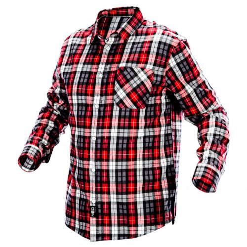 Munkaing, flanel, piros-fekete-fehér, 100% pamut, XL